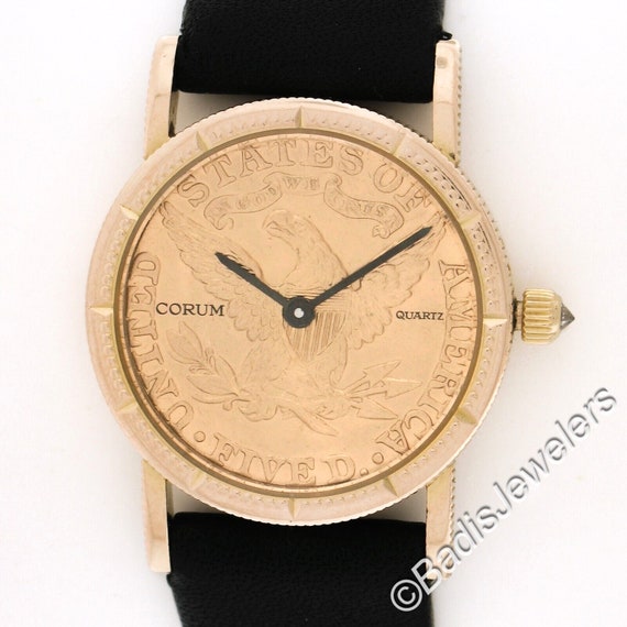 Vintage Corum 18k Yellow Gold 23mm Five 5 Dollar … - image 2