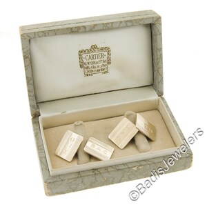 Cartier 14k Yellow Gold Grooved Engraved Dual Rectangular Panel Cufflinks w/ Original Box