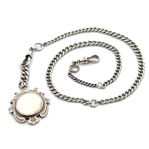 Cadena de billetera de bolsillo vintage de plata con dije colgante grabable y 2 clips de perro