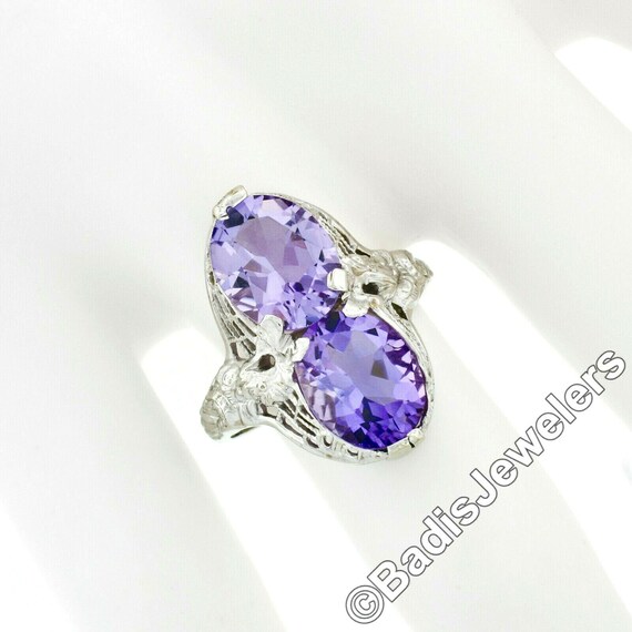 Antique Art Deco 14k White Gold Dual Purple Ameth… - image 3