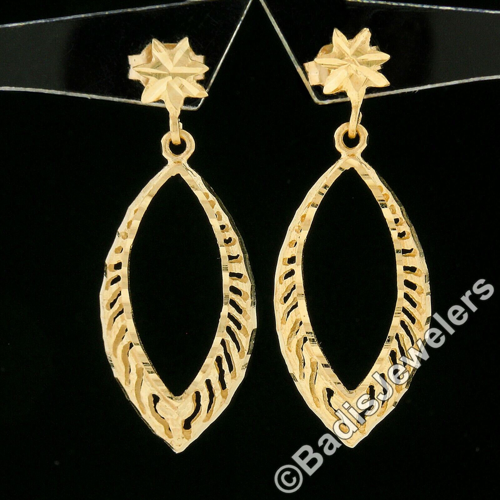 Estate Classy 14k Yellow Gold Open Marquise Design W/ Open Work & Diamond  Cut Finish Drop Dangle Earrings With Butterfly Closures -  Canada