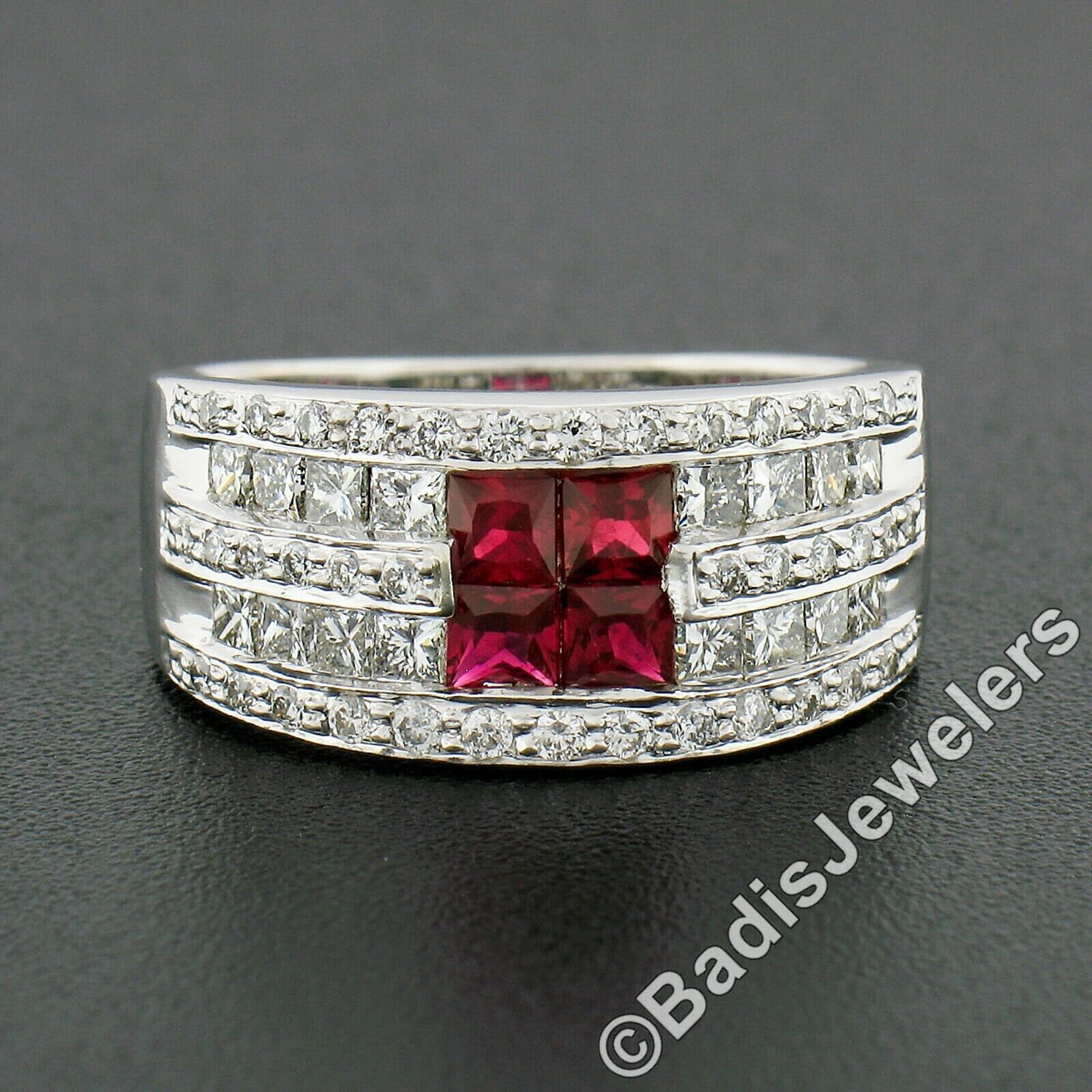 Vintage Stunning 18k White Gold 2.36ctw Square Ruby W/ Round