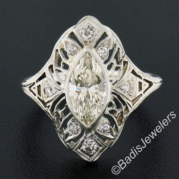 Antique Art Deco 18k White Gold GIA Certified 1.0… - image 3