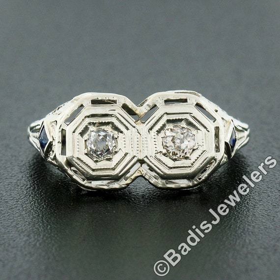 Antique Art Deco 18k White Gold 0.20ctw Dual Old … - image 3