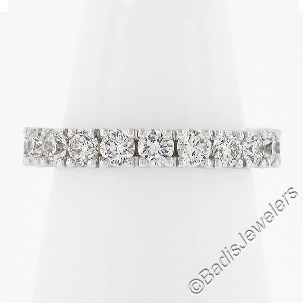 18k White Gold 2.10ctw "U" Shape Prong Set Round Brilliant Cut Diamond Eternity Wedding Stack Band Ring