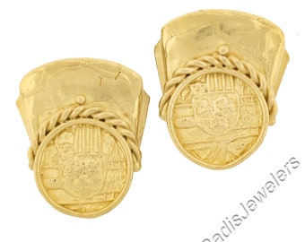 Denise Roberge Solid 22K Yellow Gold Textured Ancient Coin Clip On Earrings in Excellent Condition!