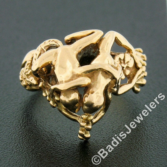 Vintage Unique 14k Yellow Gold High Profile Detai… - image 2