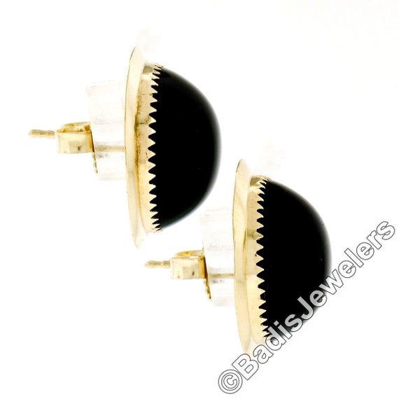 Vintage 14K Yellow Gold Round Cabochon Black Onyx… - image 4