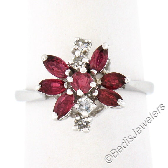 Vintage 14K White Gold 0.80ctw Marquise Cut Ruby … - image 1