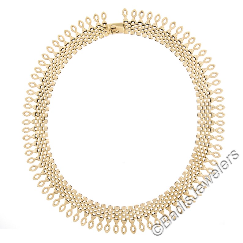Vintage 18k Yellow Gold 16" 20.9mm Wide Brick Pattern Fringe Chain Necklace