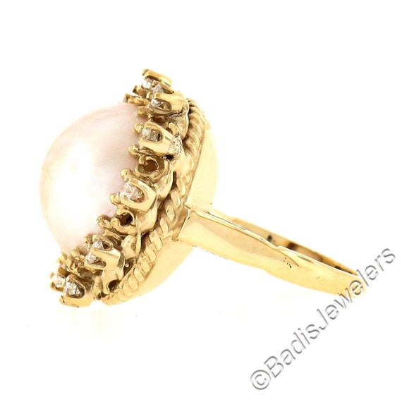 Estate 14K Yellow Gold Large 14mm Mabe Pearl w/ 0… - image 7