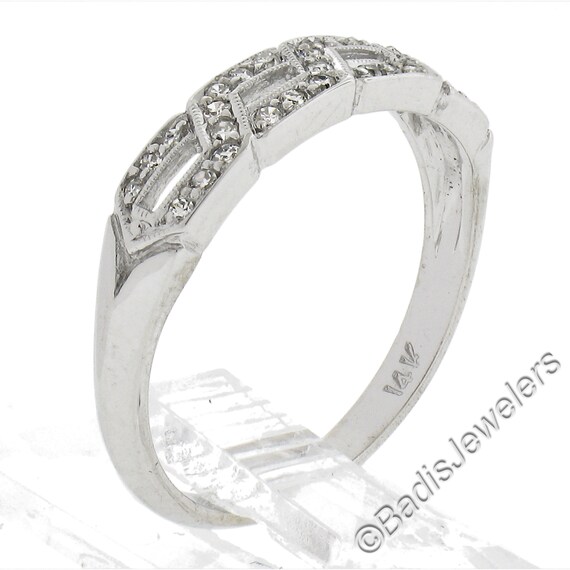 Vintage 14K White Gold Pave Milgrain Diamond Inte… - image 9