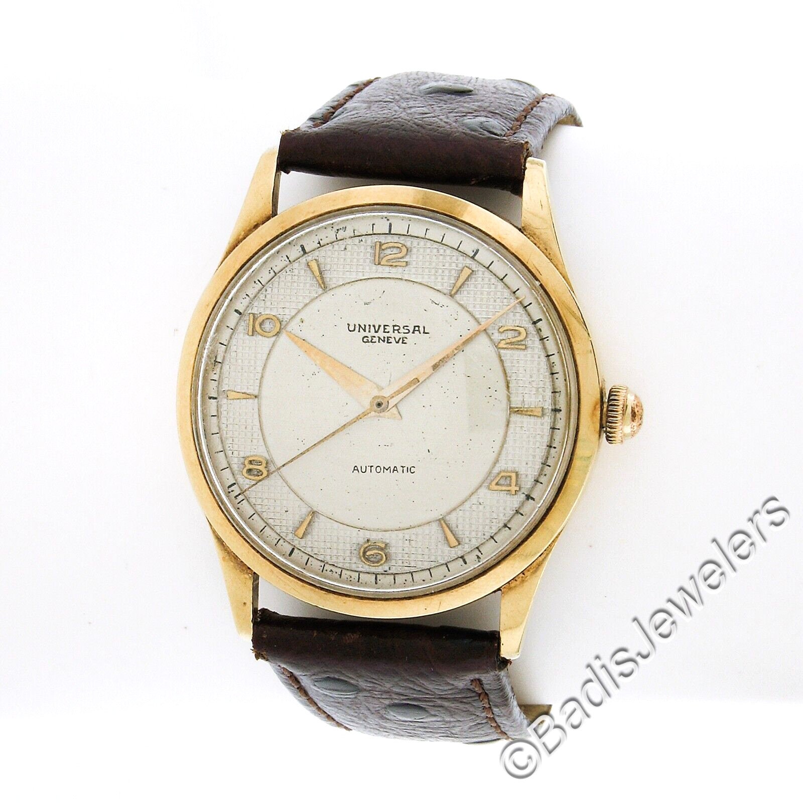 Omron Gold Tone Dial Bezel Case Brown Leather Band Watch 8 Inch