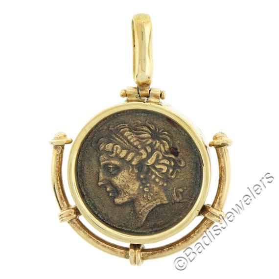 Solid 14k Yellow Gold Ancient Coin w/ Simple Fram… - image 1