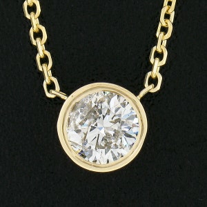 NEW 14k Yellow Gold 0.40ctw Round Brilliant Cut Bezel Diamond Solitaire Pendant w/ Adjustable 16" or 18" Cable Link Chain Necklace