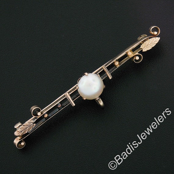 Antique 14k Rosy Yellow Gold Prong Set Pearl w/ B… - image 2