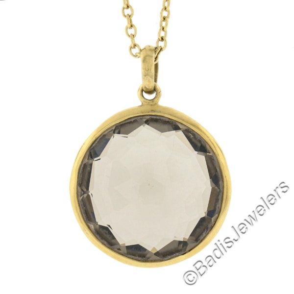 Designer Ippolita 18K Yellow Gold Faceted Round Smoky Quartz Pendant & Adjustable 16"or 18" Cable Link Chain Necklace