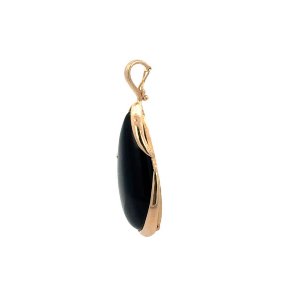 14k Solid Yellow Gold Teardrop Shaped Cabochon Be… - image 2