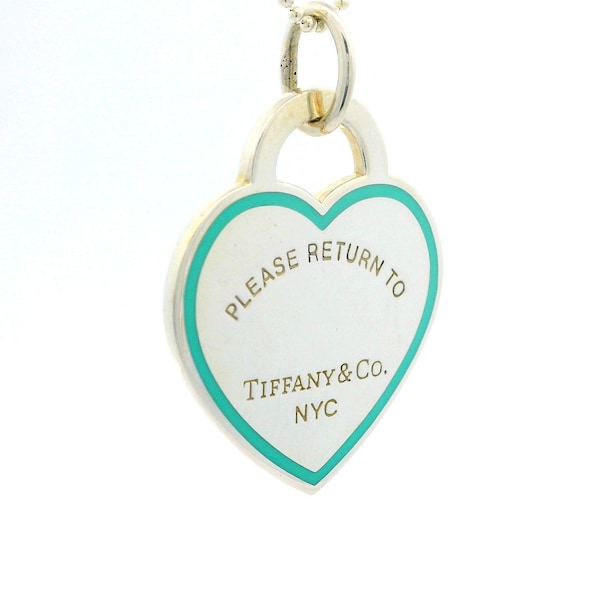 Sterling Silver Return to Tiffany & Co. Blue Enamel Heart 25mm Pendant Necklace