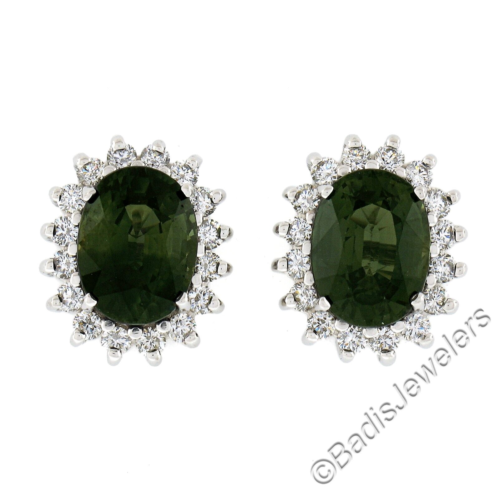 Round Emerald and Diamond Halo Stud Earrings | SG13107E-8E