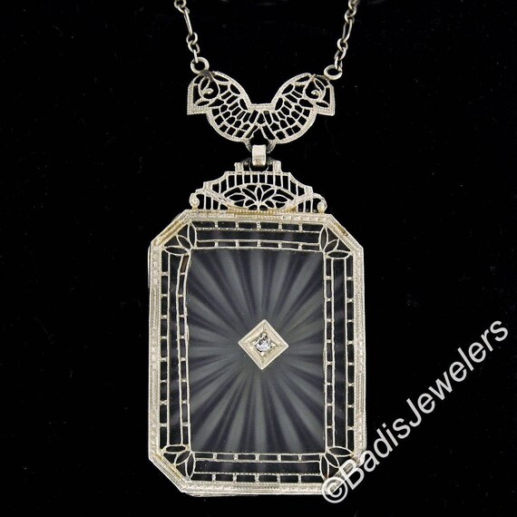 Antique Art Deco Solid 14K White Gold 19" Large E… - image 3