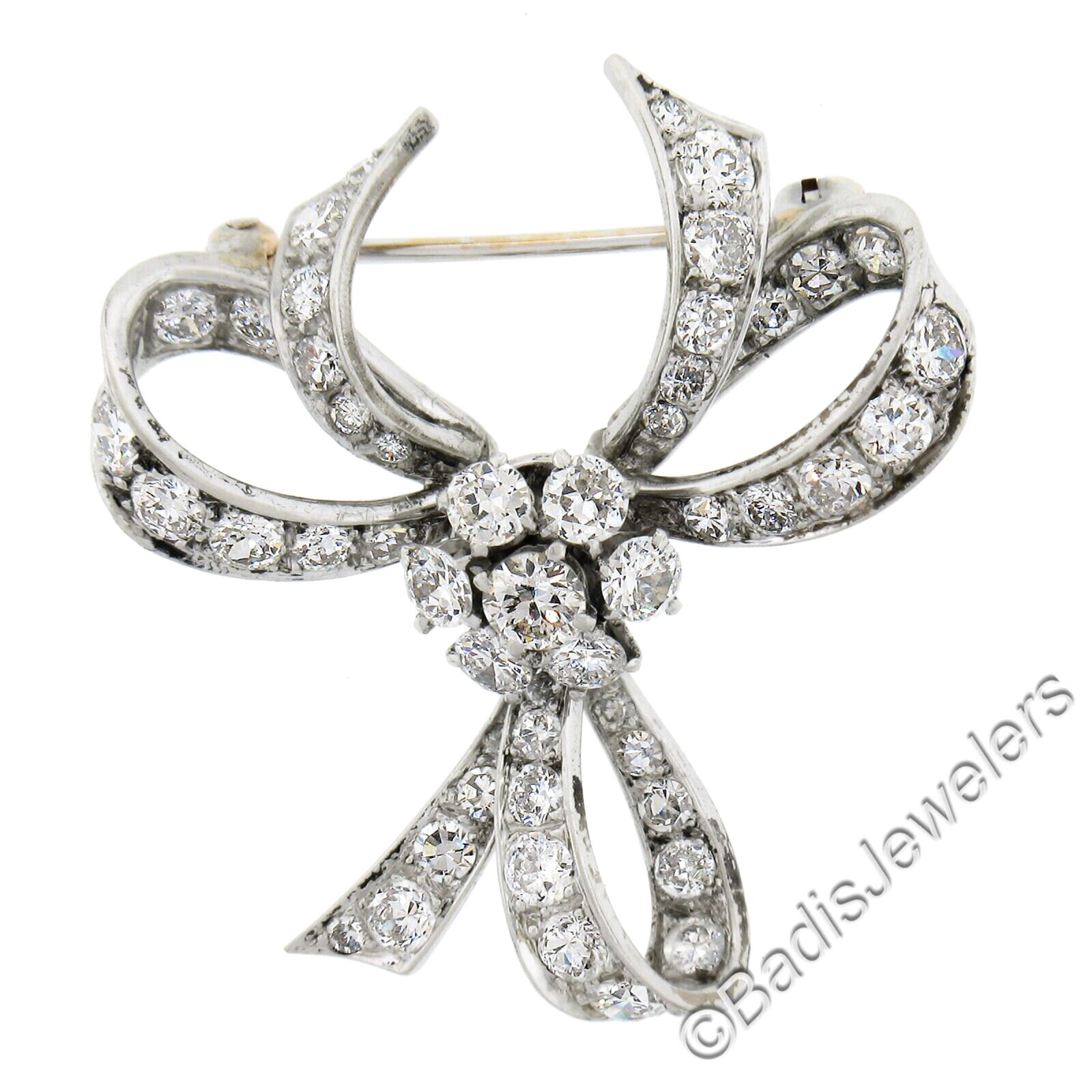【MONDAY EDITION】Pearl Bow Pin ブローチ Platinum 900 Diamond Pave Ribbon Bow Brooch Pin 11.60ctw G