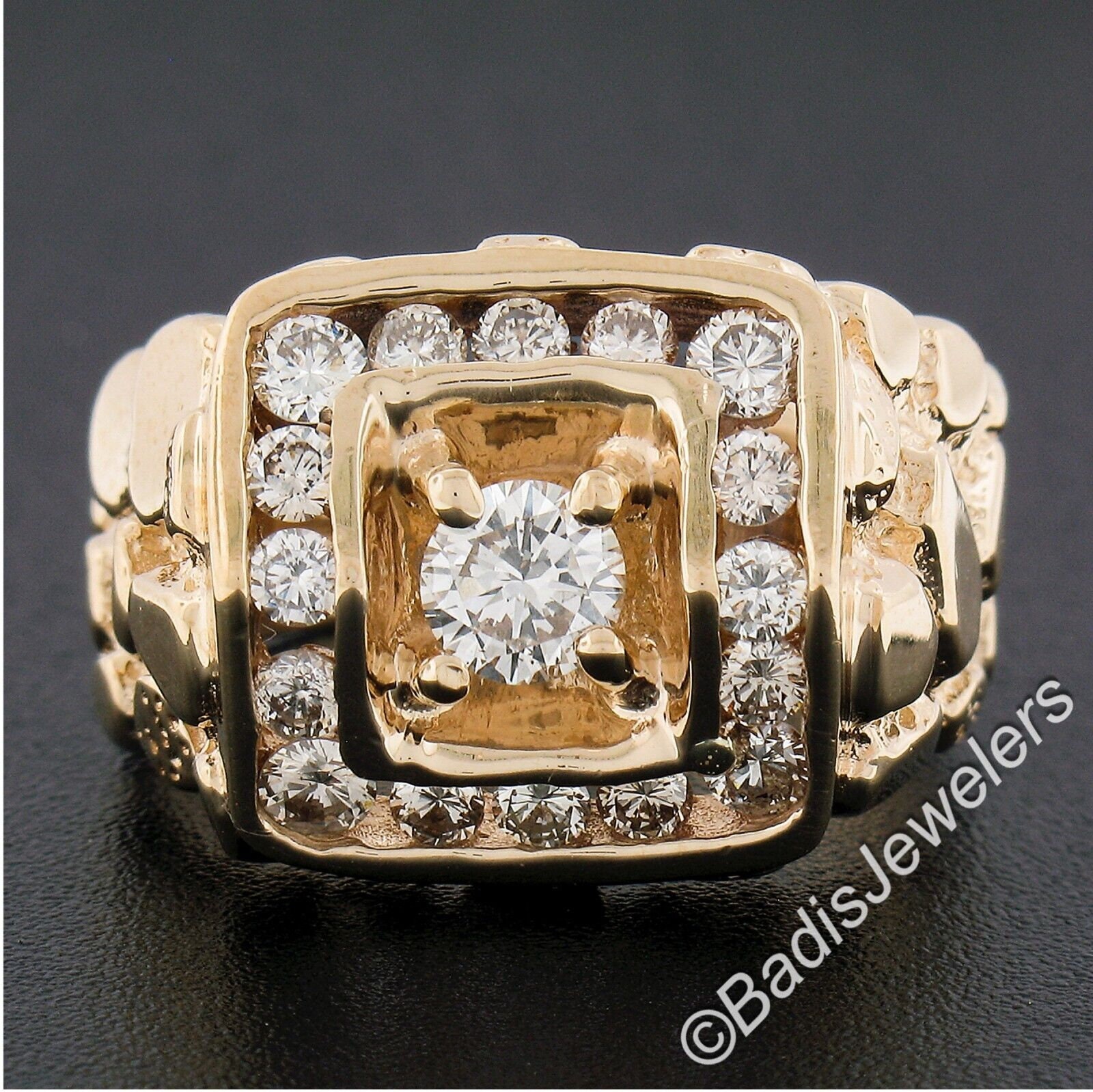 Men's/unisex Solid 14K Yellow Gold 1.26ctw Round Brilliant