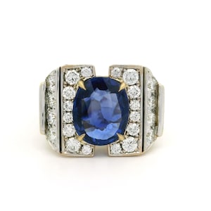 Vintage Cartier massief gouden 4,64 ctw Agl geen hitte ovale saffier diamanten ring met doos