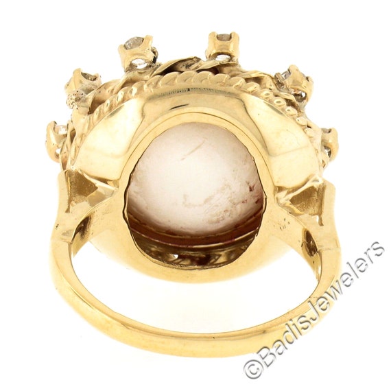 Estate 14K Yellow Gold Large 14mm Mabe Pearl w/ 0… - image 8