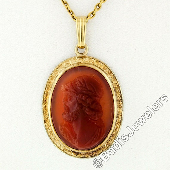 Antique 14K Yellow Gold Oval Carved Carnelian Cam… - image 1