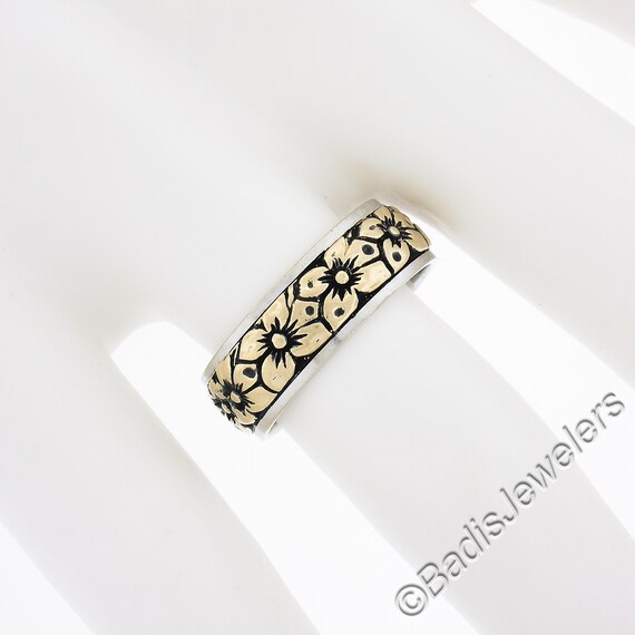 Vintage 14k Two Tone Blackened Gold 6.4mm Engrave… - image 3