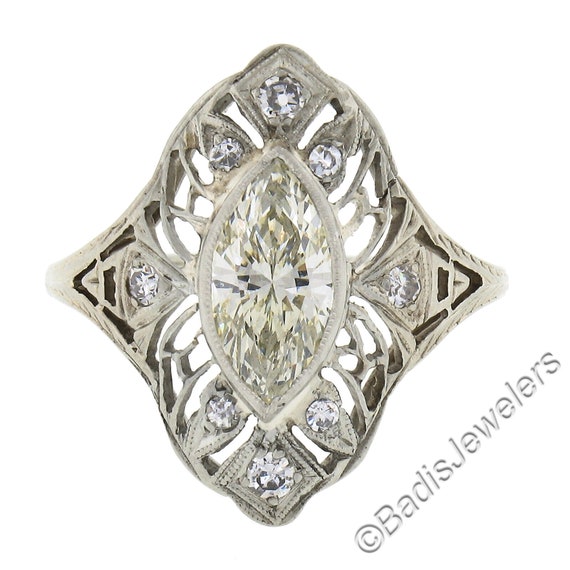 Antique Art Deco 18k White Gold GIA Certified 1.0… - image 5