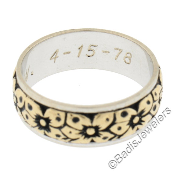 Vintage 14k Two Tone Blackened Gold 6.4mm Engrave… - image 8