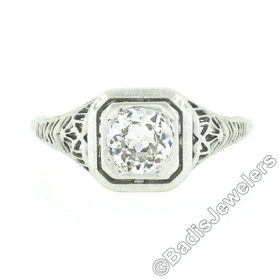 Antique Art Deco 18k White Gold Old European Cut … - image 1