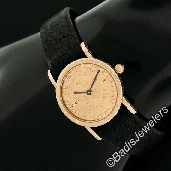 Vintage Corum 18k Yellow Gold 23mm Five 5 Dollar … - image 3