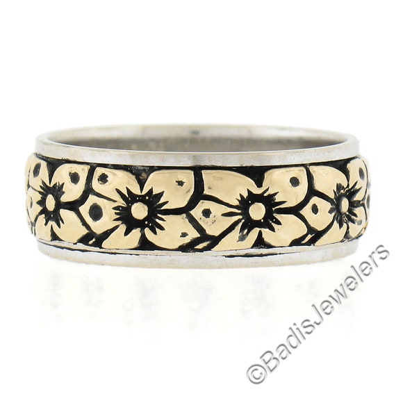 Vintage 14k Two Tone Blackened Gold 6.4mm Engrave… - image 5