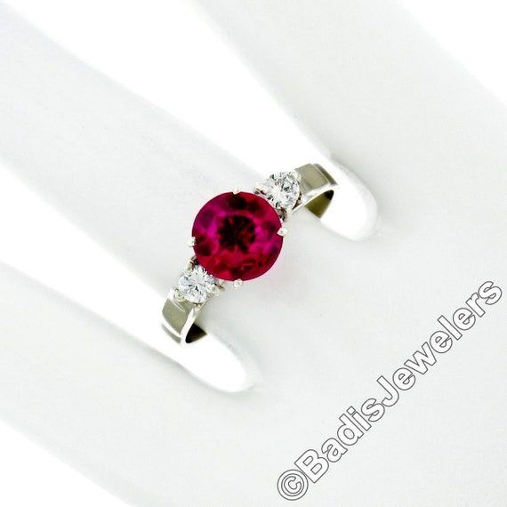 Vintage 18K White Gold Old Cut Red Stone Solitair… - image 5