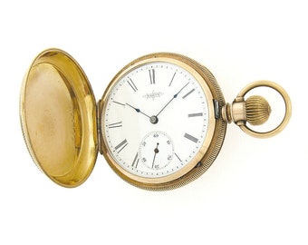 Antique Elgin Pocket Watch 11j 8s Grade 94 Etched Yellow Gold Tone Hunter Case in Excellent Condition