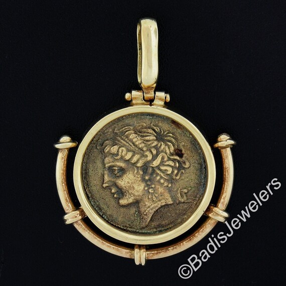 Solid 14k Yellow Gold Ancient Coin w/ Simple Fram… - image 2