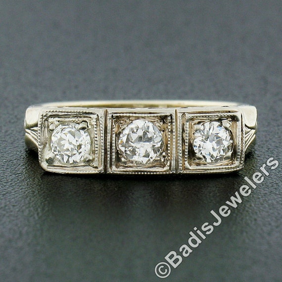 Antique Edwardian 14K Two Tone Gold 0.52ctw Old E… - image 2