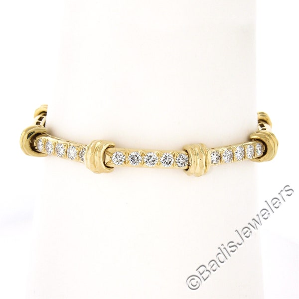 Henry Dunay 18K Yellow Gold 2.10ctw Diamond Hammered Finish Section Link Bracelet w/ Original Finish & Patina Preserved