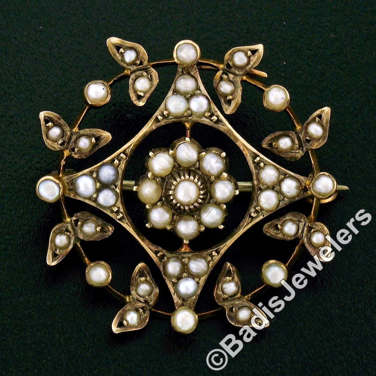 PEARLY GATES - ＮＫ Antique Victorian 14K Yellow Gold Prong & Bezel Seed Pearl