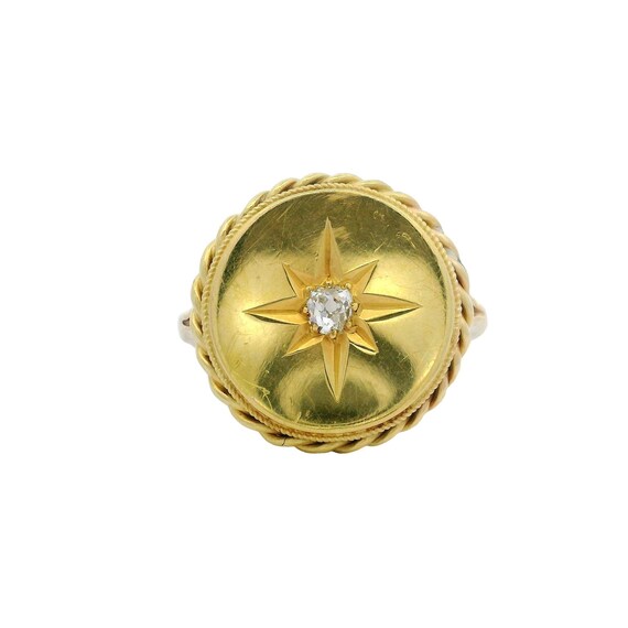 Antique 18k Gold Star Etched Diamond Round Top & … - image 3