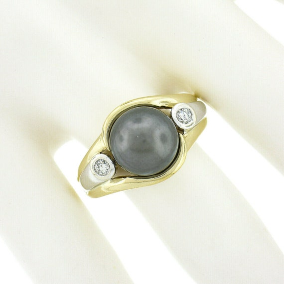 Estate Classic 14K Two Tone Gold 10.1mm Dark Gray… - image 3