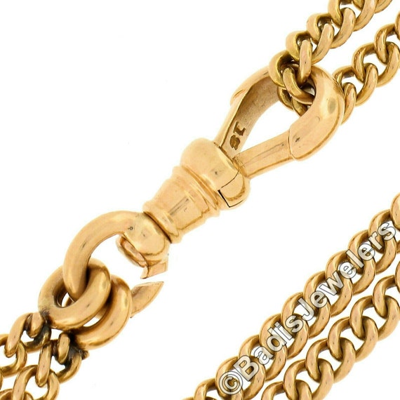 Antique Victorian 18K Yellow Gold 32.5 Long Cuban Curb Link W/ Hand Etched  Slider Muff Chain Necklace With Hook Clasp and Patina Preserved 