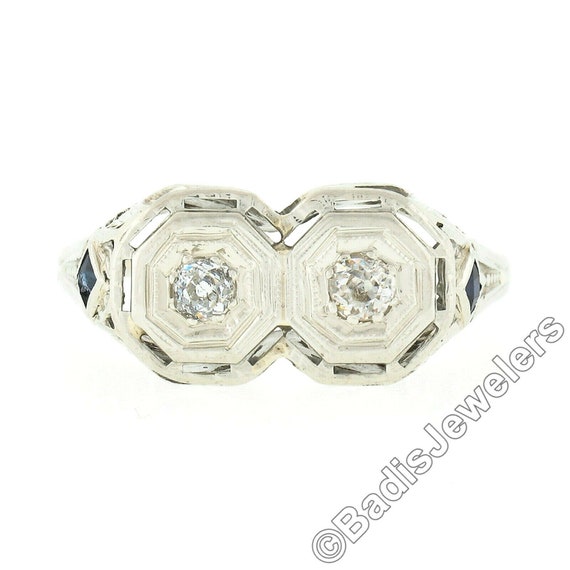 Antique Art Deco 18k White Gold 0.20ctw Dual Old … - image 6