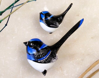 ONE Enamel Variegated Fairywren Brooch Blue Wren