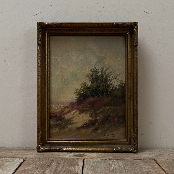Dark heather landscape oil painting, moody country oil painting, Dutch oil painting, original oil painting, countrywide oil painting