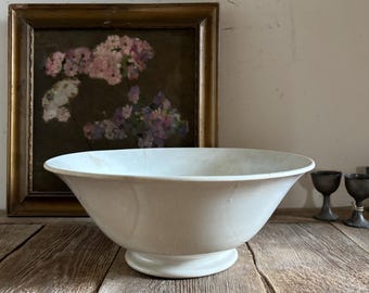Grande ciotola francese in ironstone Gien del XIX secolo, imburrata, stile shabby chic, cucina di campagna francese