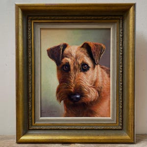 Vintage Irish Terrier Oil Painting - Signed Dutch Dog Portrait